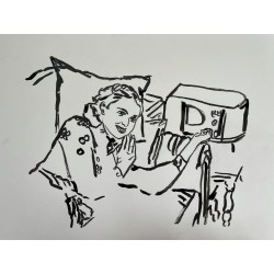 Mujer escuchando la radio