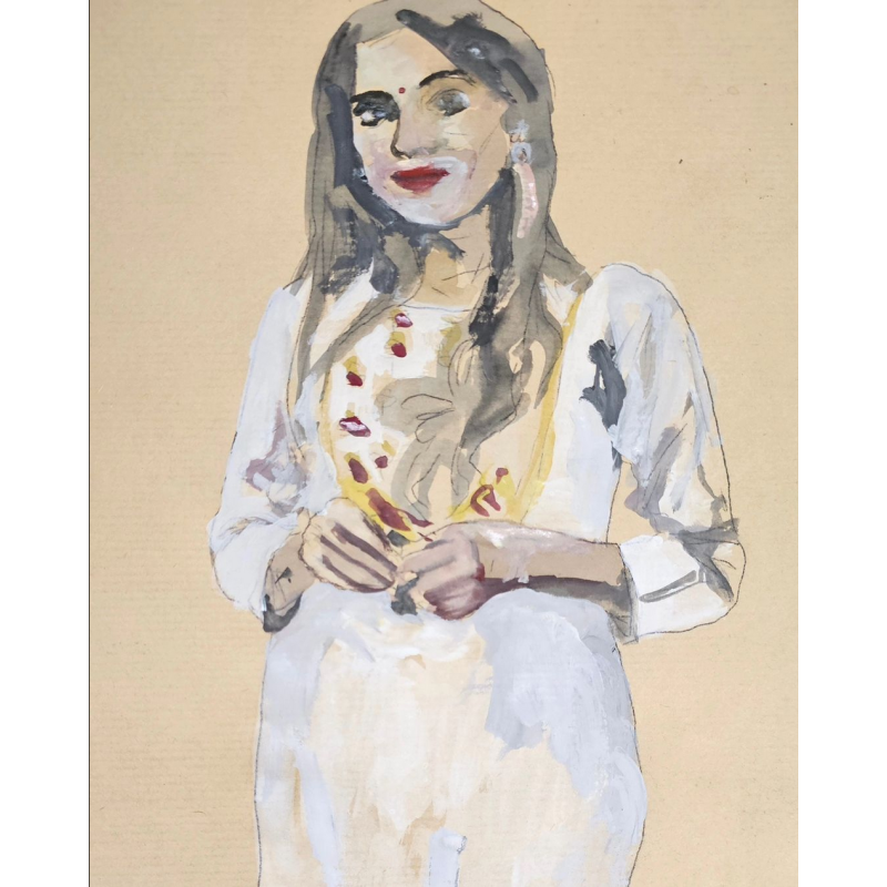 Mujer hindú con sari blanco
