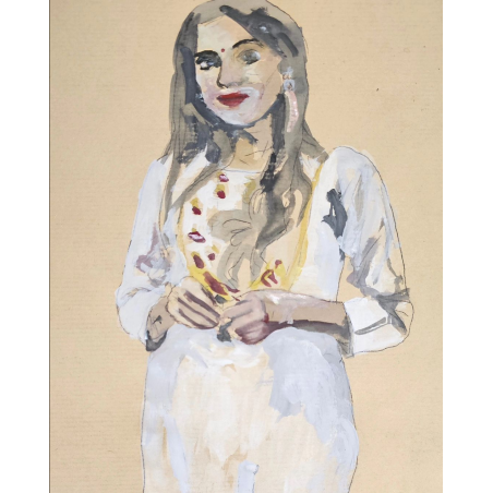 Mujer hindú con sari blanco
