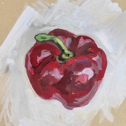 Pimiento rojo golpeado de la basura del supermercado